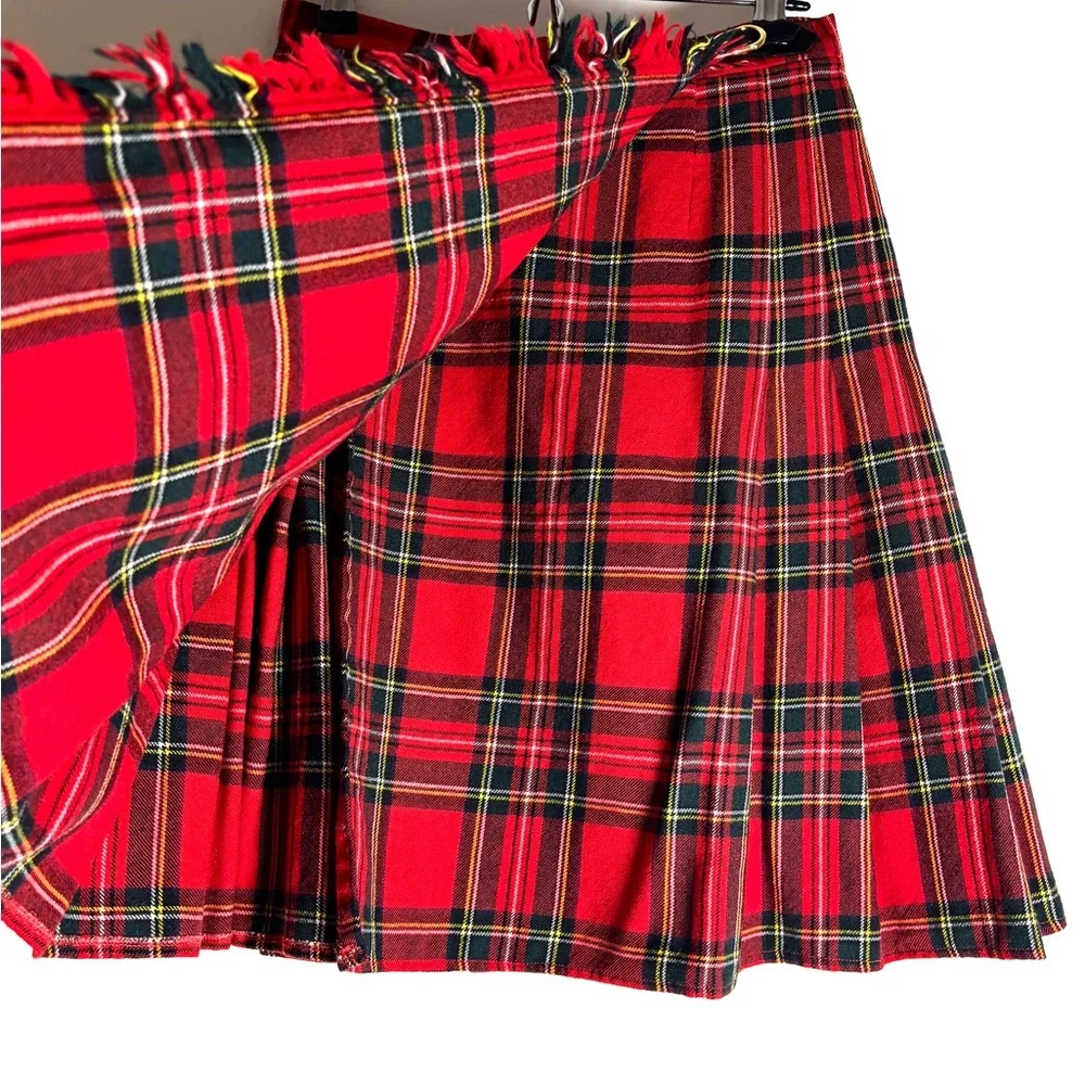 Escada Red and Black Tartan A-Line Skirt